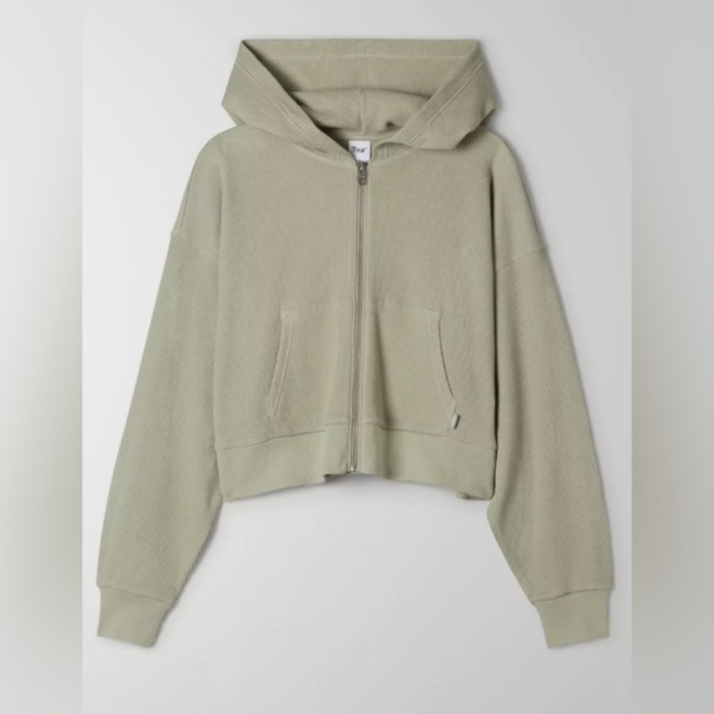 Aritzia tna waffle knit hoodie in sage green